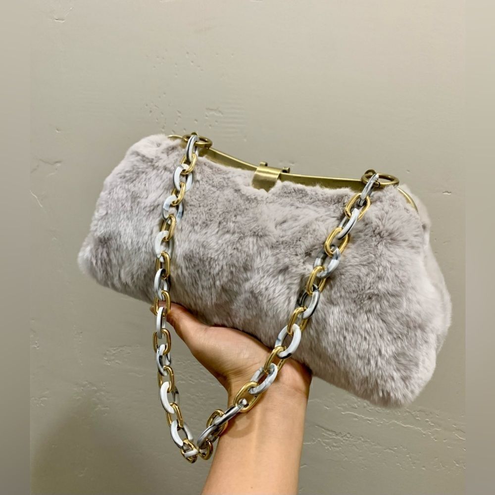 Handmade Luxury Real Rex Rabbit Fur Clutch/Evening Bag & 2 Chain Styles